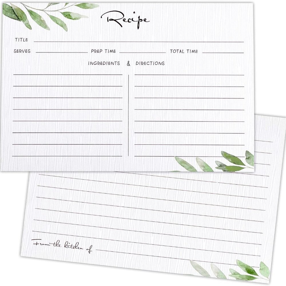 50 Pieces Bridal Recipe Cards Double Sided Kitchen Recipe Cards Sage Simple Wild